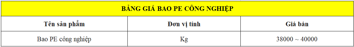 Báo giá Bao PE công nghiệp 