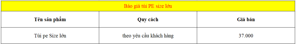 Báo giá túi PE size lớn