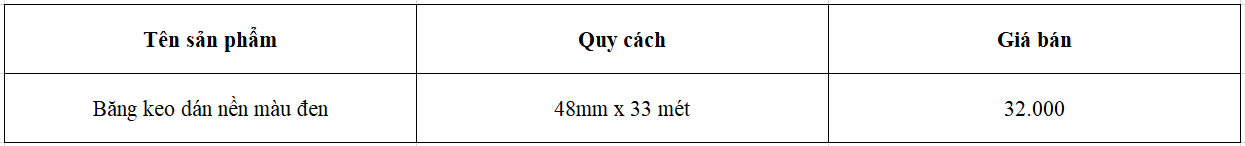 Báo giá băng keo dán nền màu đen