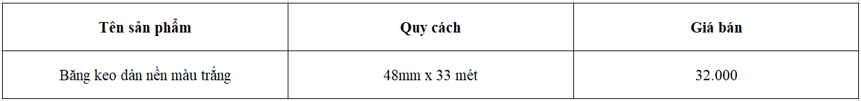 Báo giá băng keo dán nền màu trắng