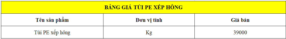 Bảng giá túi PE xếp hông giá sỉ