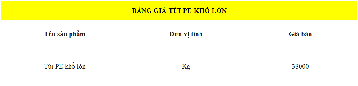 Báo giá túi PE khổ lớn