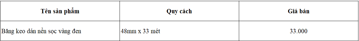 Báo giá băng keo dán nền sọc vàng đen