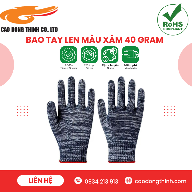 Bao tay len màu xám 40 gram chất lượng cao