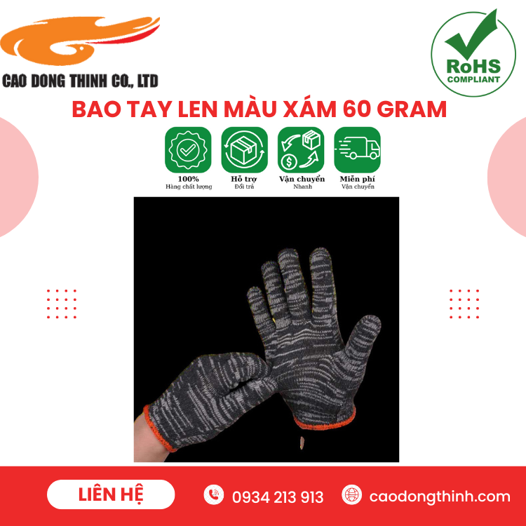 Bao tay len màu xám 60g chất lượng cao
