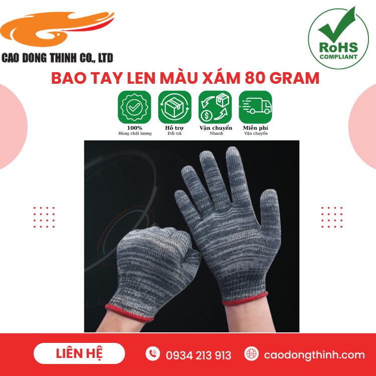 Bao tay len màu xám 80g chất lượng cao